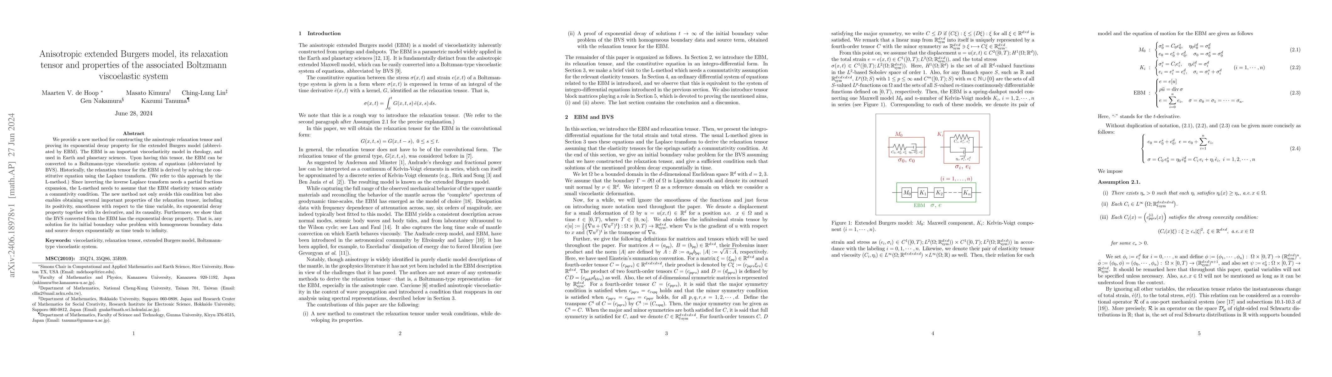 Thumbnail for Anisotropic extended Burgers model, its relaxation tensor and properties
  of the associated Boltzmann viscoelastic system