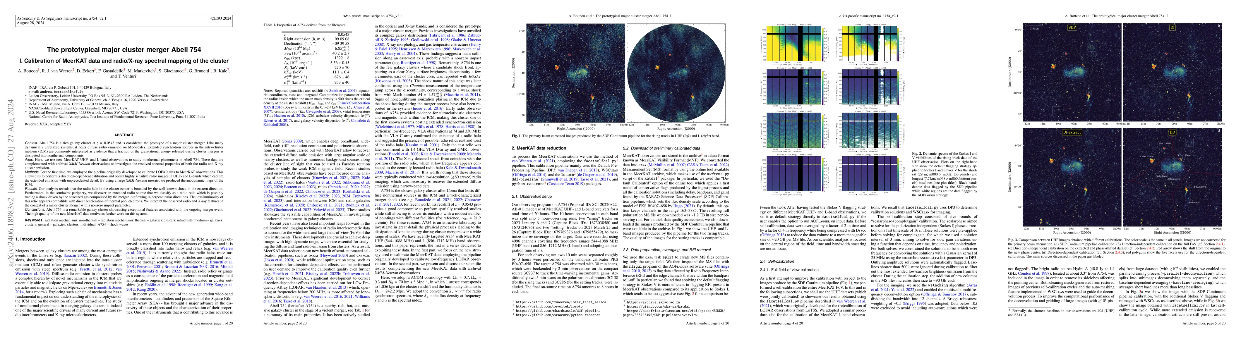 Thumbnail for The prototypical major cluster merger Abell 754. I. Calibration of
  MeerKAT data and radio/X-ray spectral mapping of the cluster