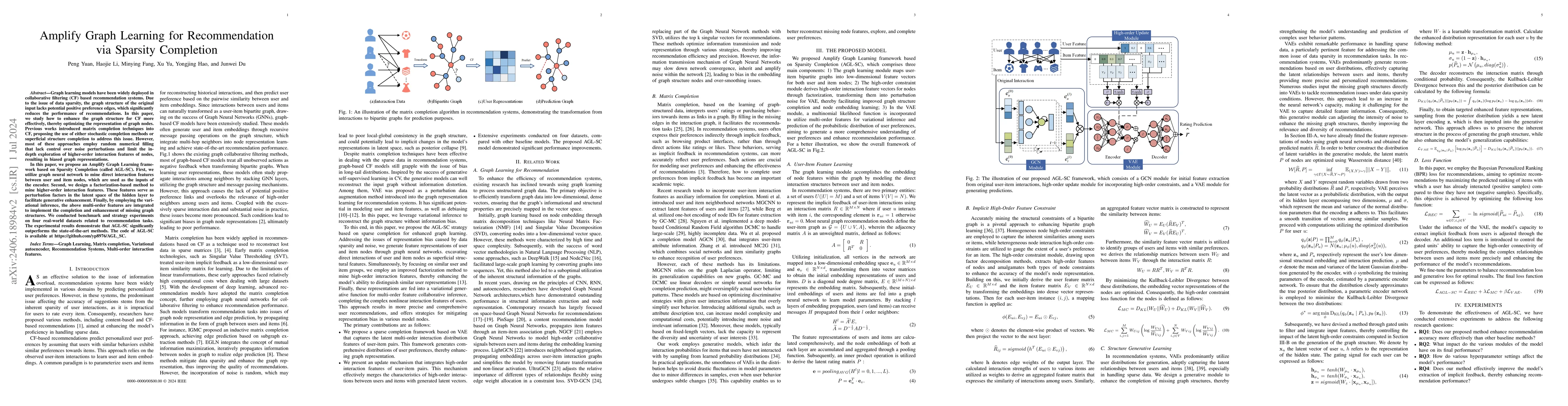 Thumbnail for Amplify Graph Learning for Recommendation via Sparsity Completion