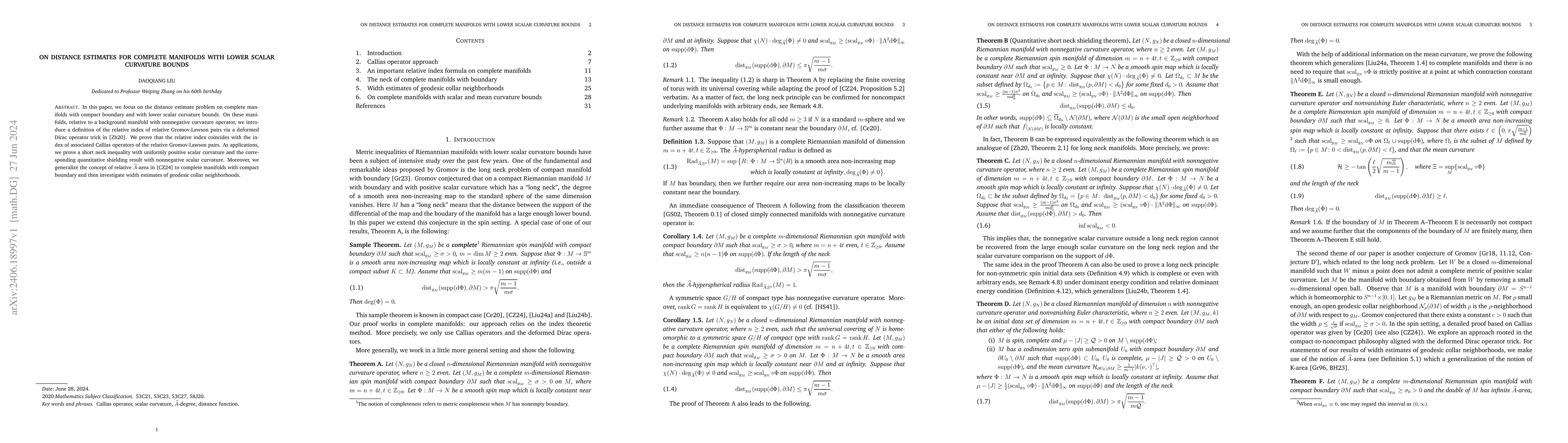 Thumbnail for On distance estimates for complete manifolds with lower scalar curvature
  bounds