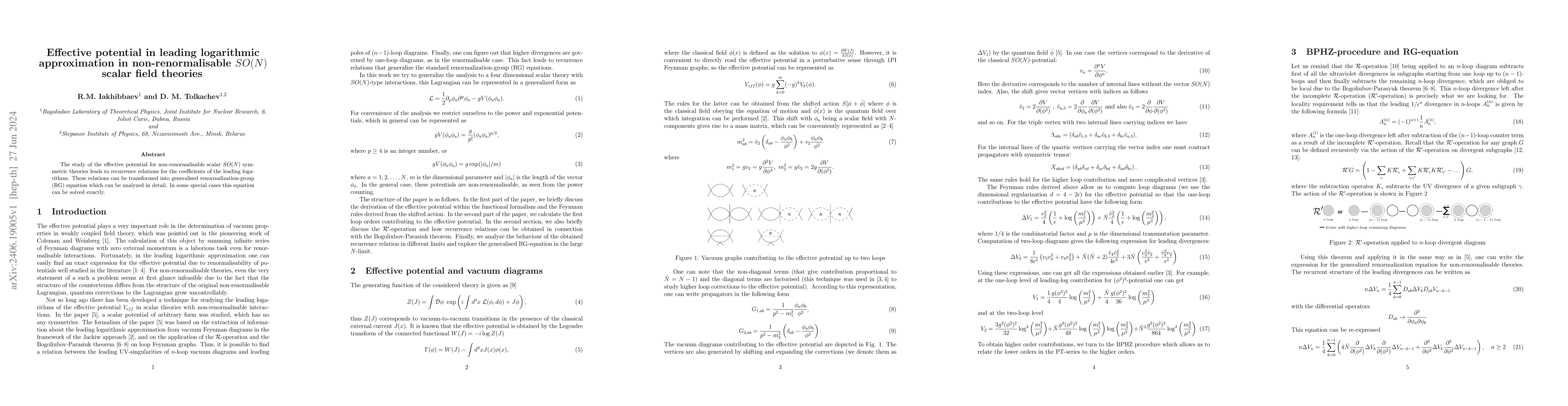 Thumbnail for Effective potential in leading logarithmic approximation in
  non-renormalisable $SO(N)$ scalar field theories