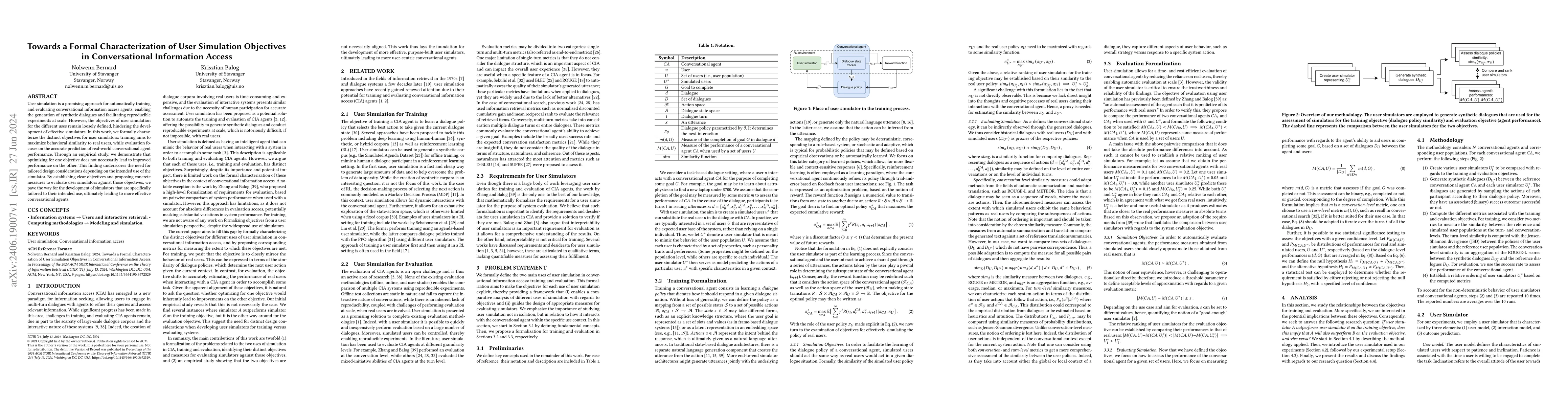 Thumbnail for Towards a Formal Characterization of User Simulation Objectives in
  Conversational Information Access