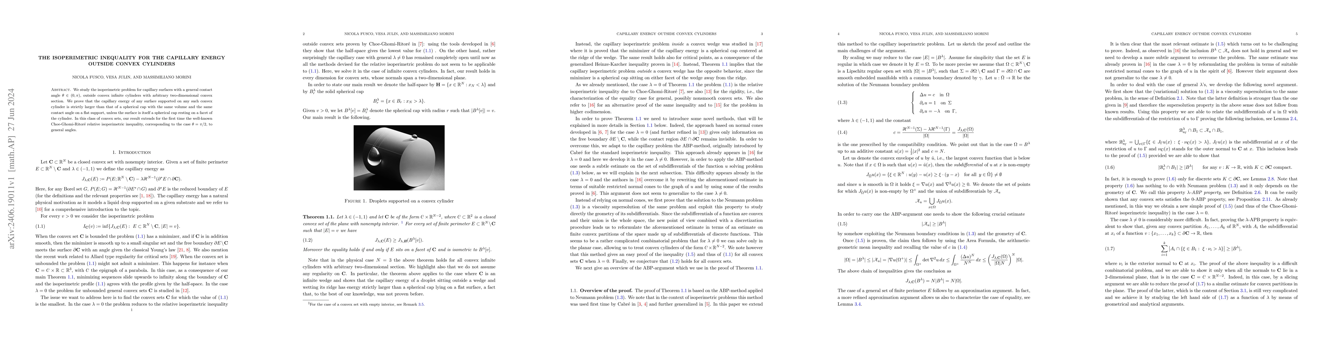 Thumbnail for The isoperimetric inequality for the capillary energy outside convex
  cylinders