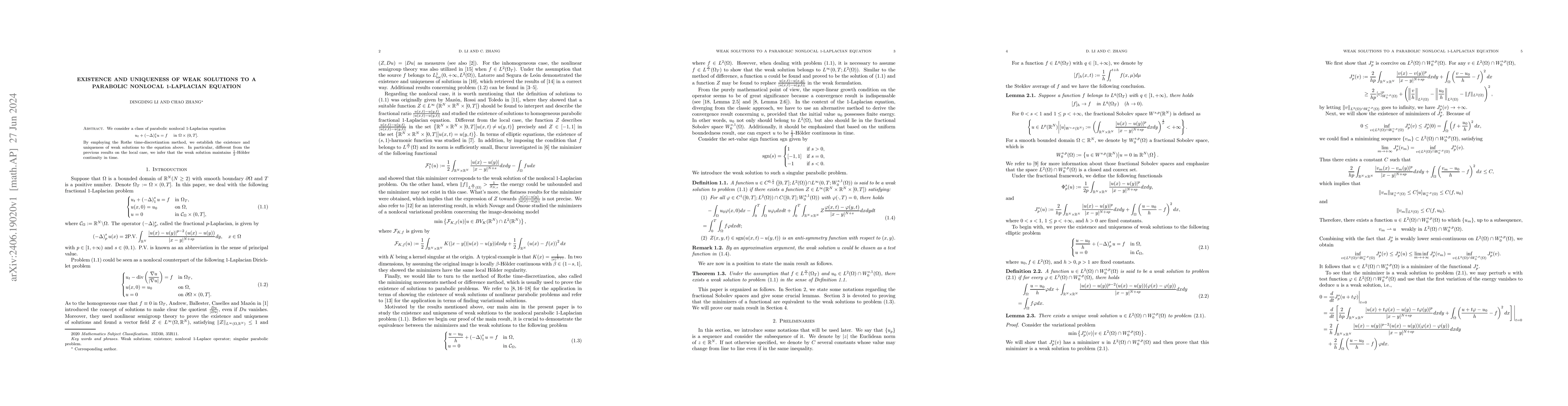 Thumbnail for Existence and uniqueness of weak solutions to a parabolic nonlocal
  1-Laplacian equation