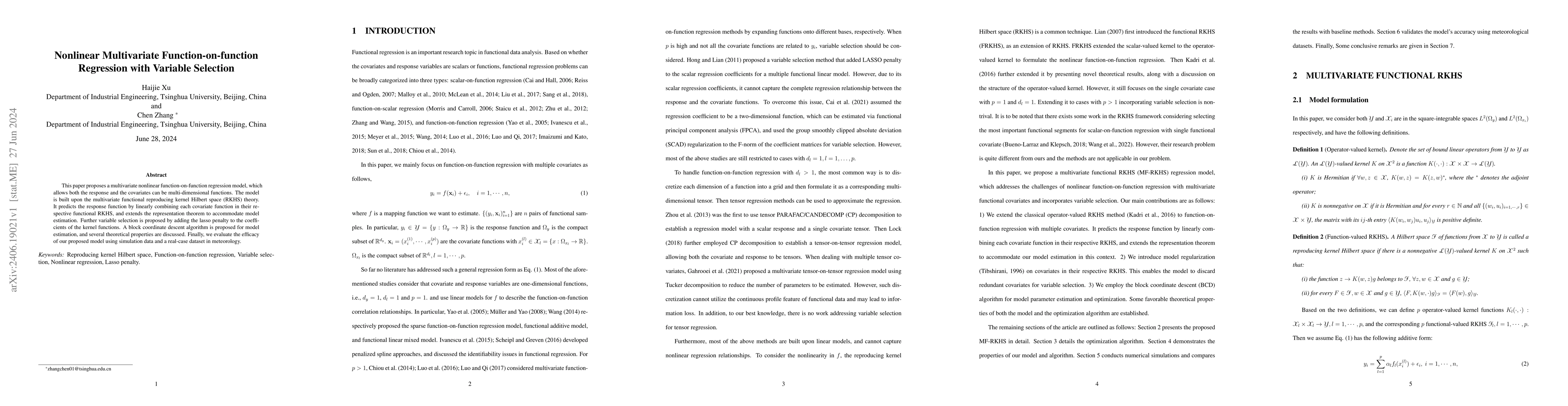 Thumbnail for Nonlinear Multivariate Function-on-function Regression with Variable
  Selection