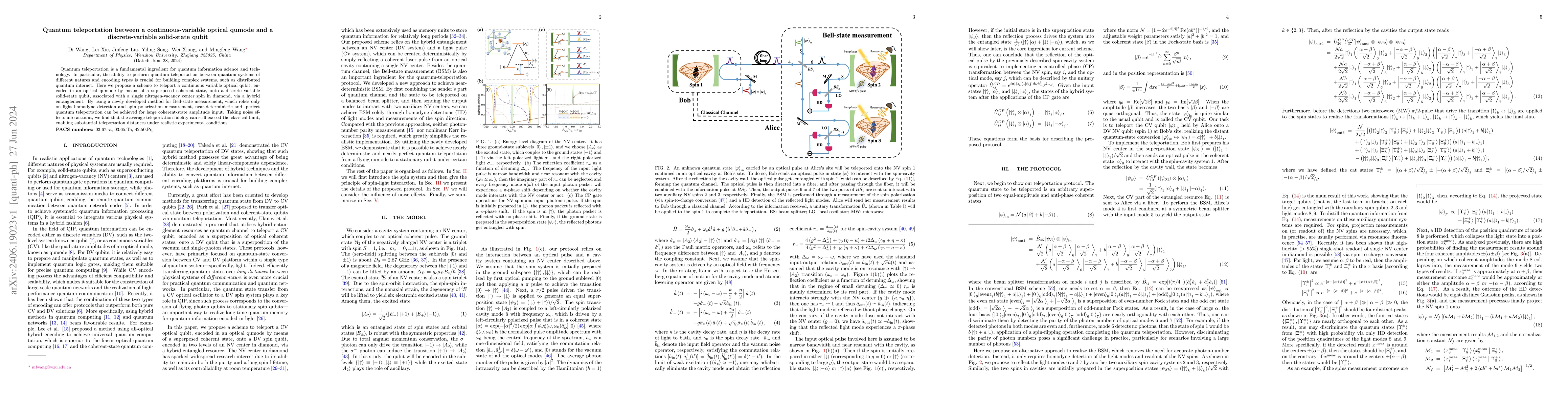 Thumbnail for Quantum teleportation between a continuous-variable optical qumode and a
  discrete-variable solid-state qubit