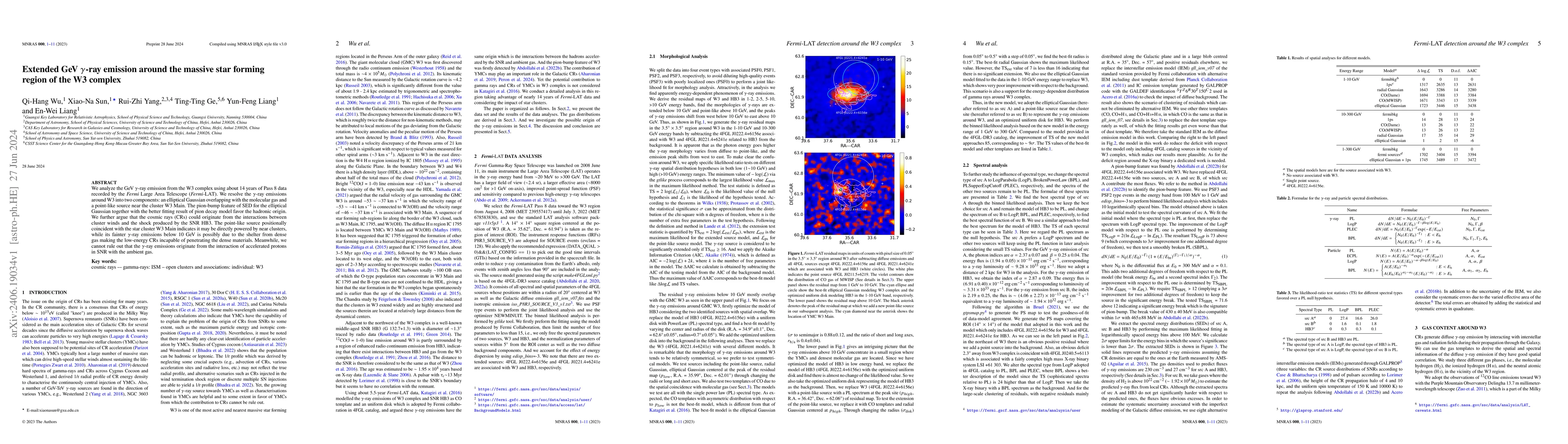 Thumbnail for Extended GeV $\gamma$-ray emission around the star forming region of the
  W3 complex
