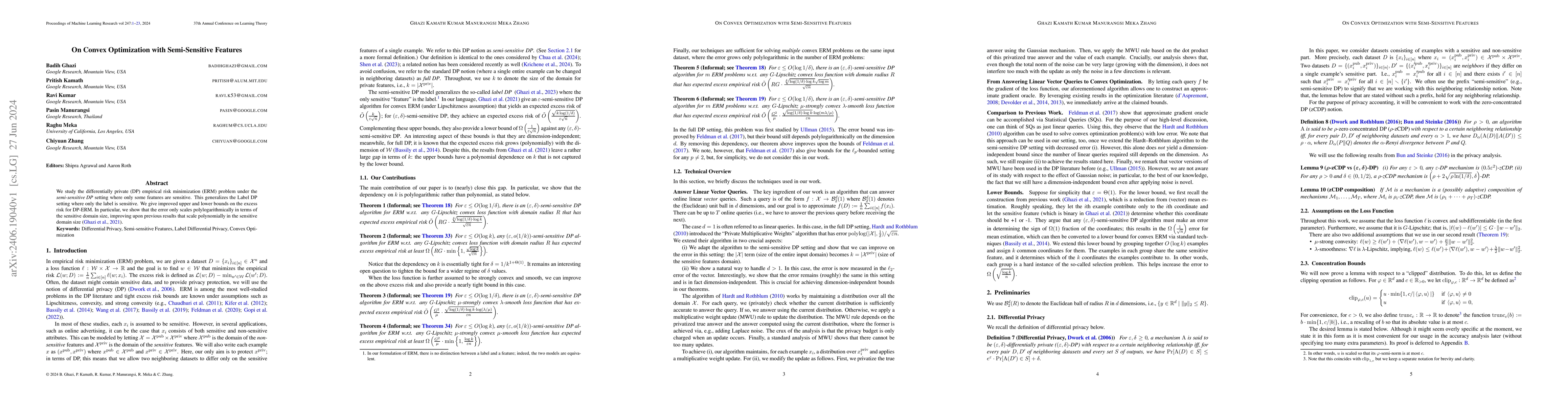 Thumbnail for On Convex Optimization with Semi-Sensitive Features