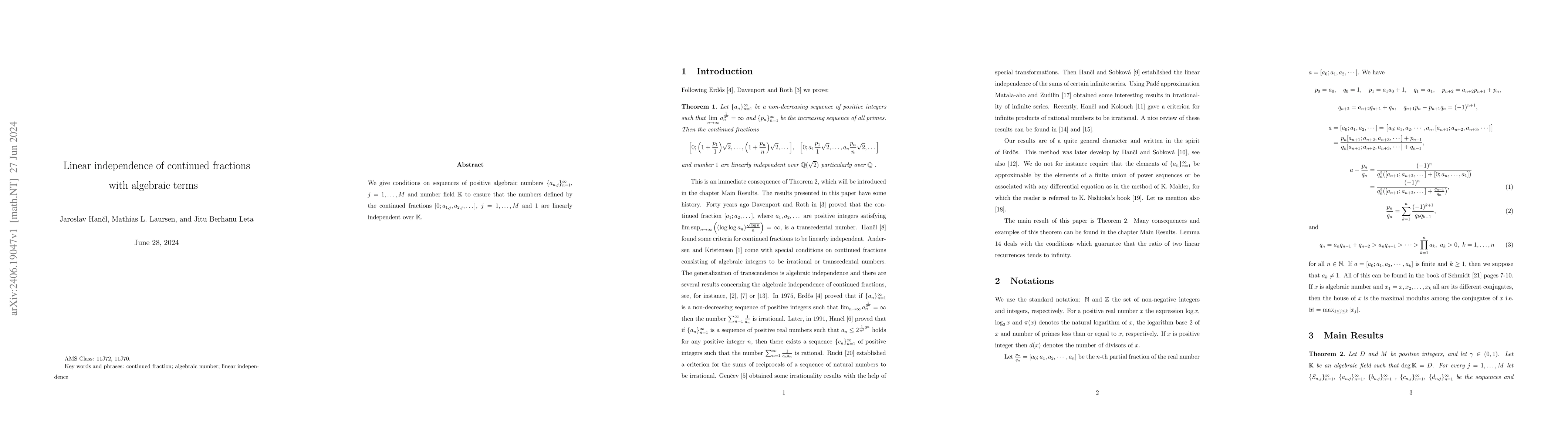 Thumbnail for Linear independence of continued fractions with algebraic terms
