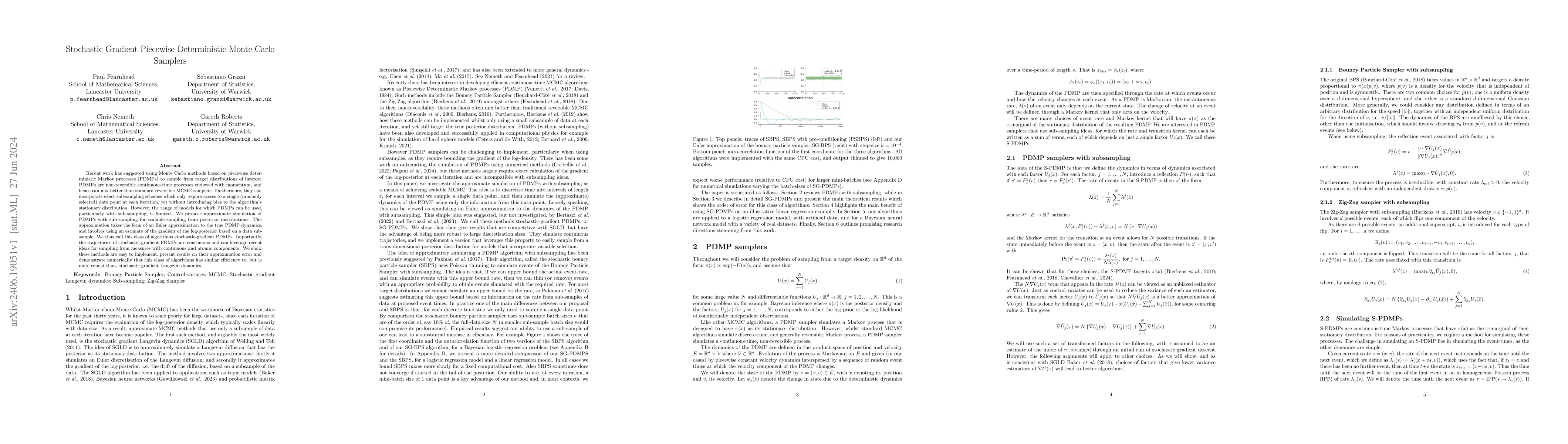 Thumbnail for Stochastic Gradient Piecewise Deterministic Monte Carlo Samplers