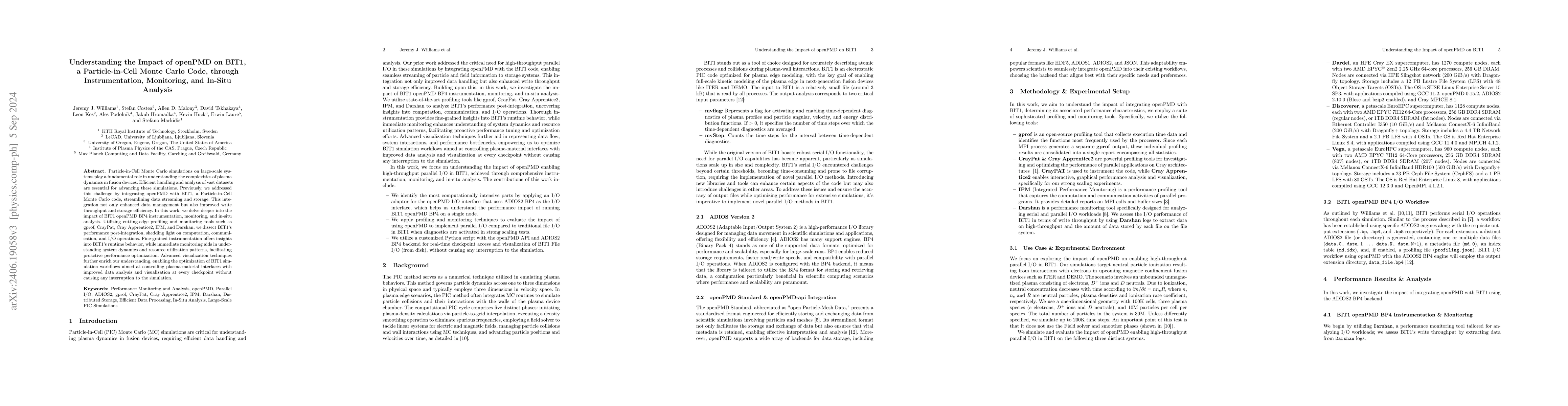 Thumbnail for Understanding the Impact of openPMD on BIT1, a Particle-in-Cell Monte
  Carlo Code, through Instrumentation, Monitoring, and In-Situ Analysis