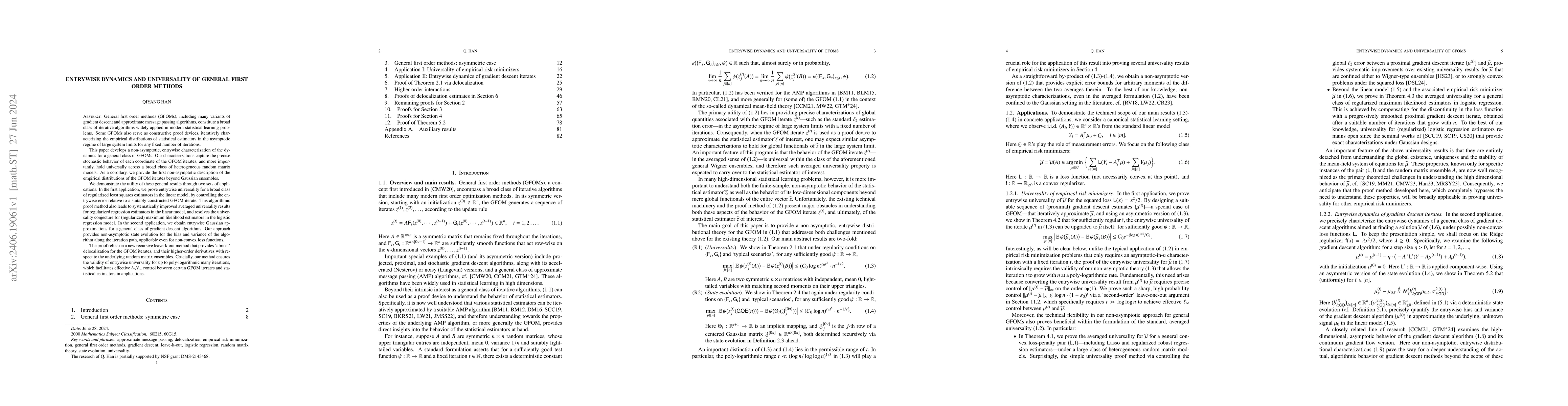 Thumbnail for Entrywise dynamics and universality of general first order methods
