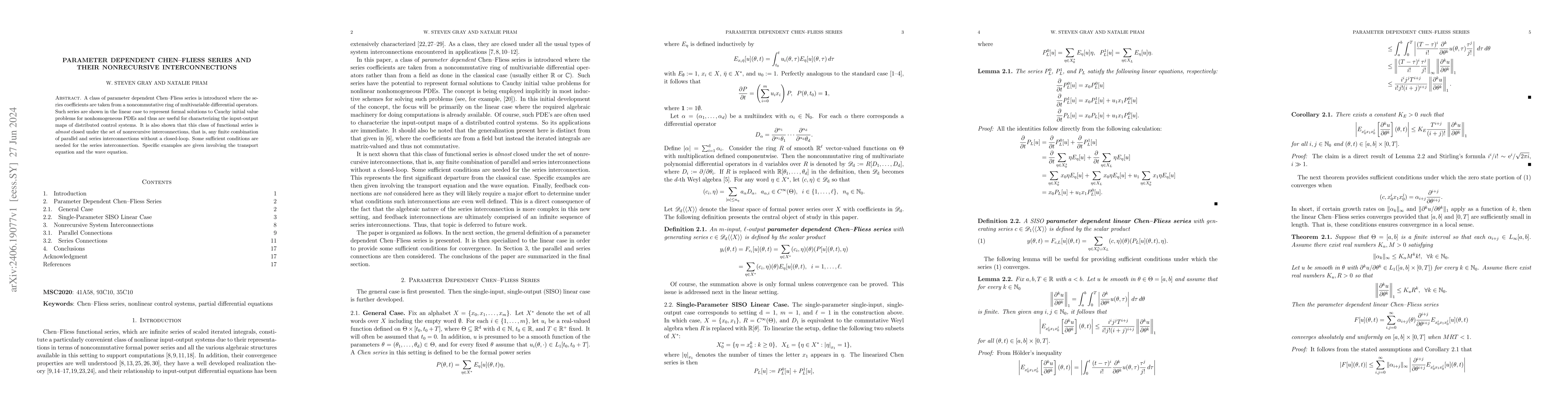Thumbnail for Parameter Dependent Chen--Fliess Series and Their Nonrecursive
  Interconnections