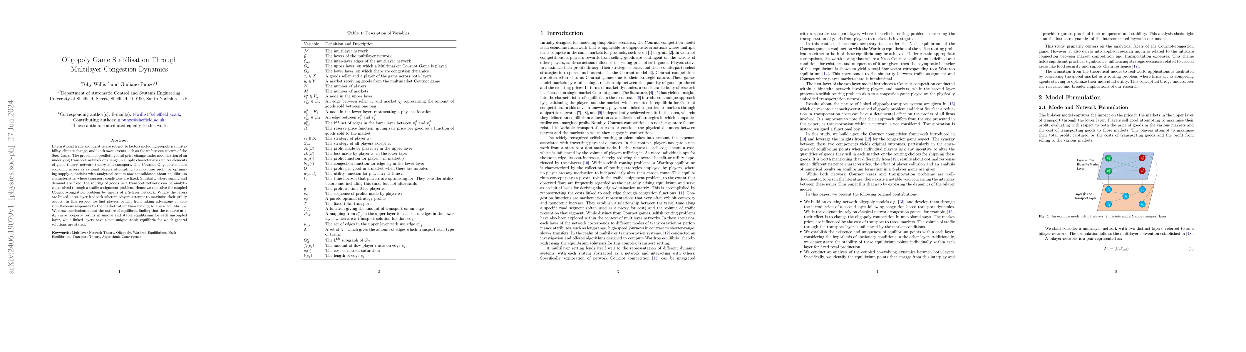 Thumbnail for Oligopoly Game Stabilisation Through Multilayer Congestion Dynamics