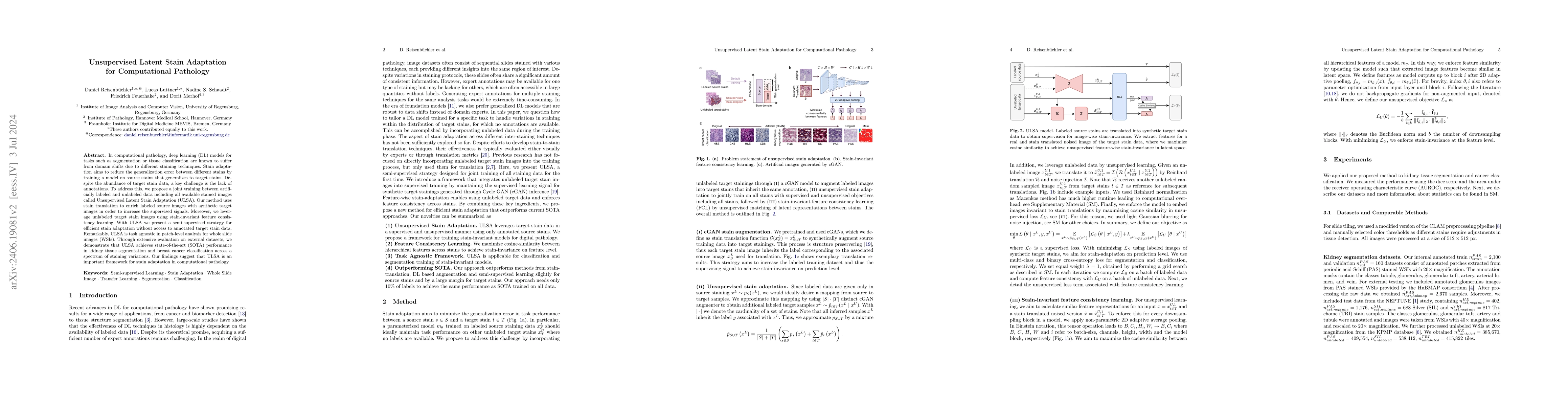 Thumbnail for Unsupervised Latent Stain Adaptation for Computational Pathology