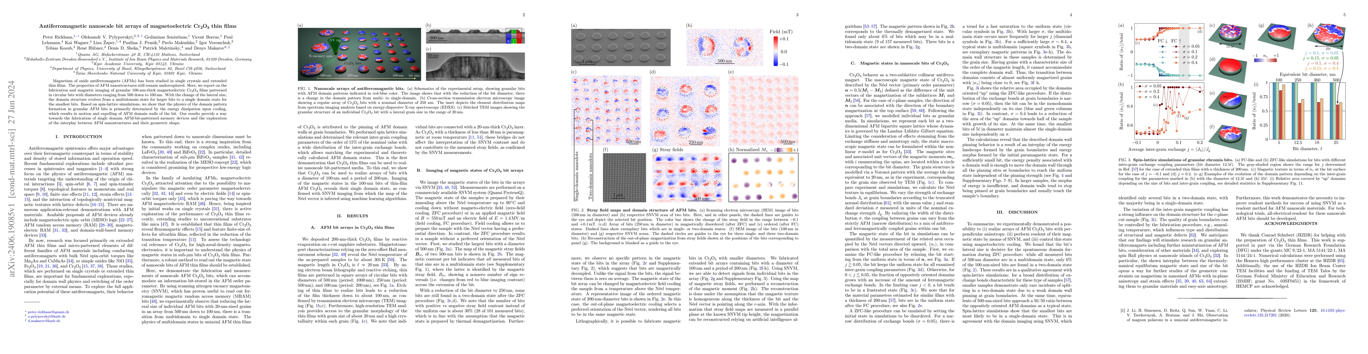 Thumbnail for Antiferromagnetic nanoscale bit arrays of magnetoelectric Cr$_2$O$_3$
  thin films