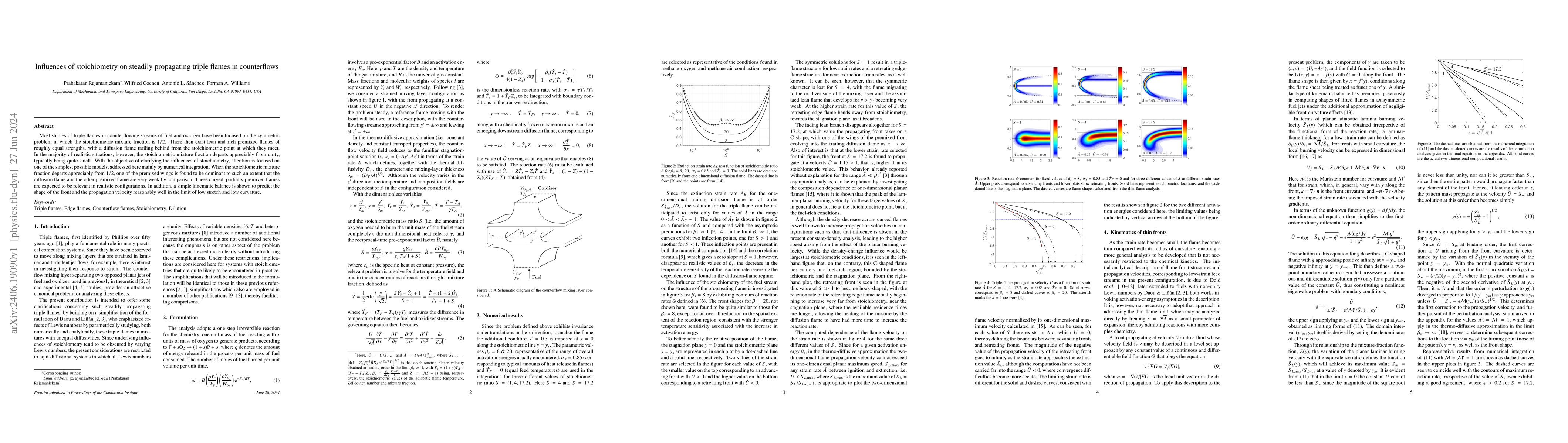 Thumbnail for Influences of stoichiometry on steadily propagating triple flames in
  counterflows