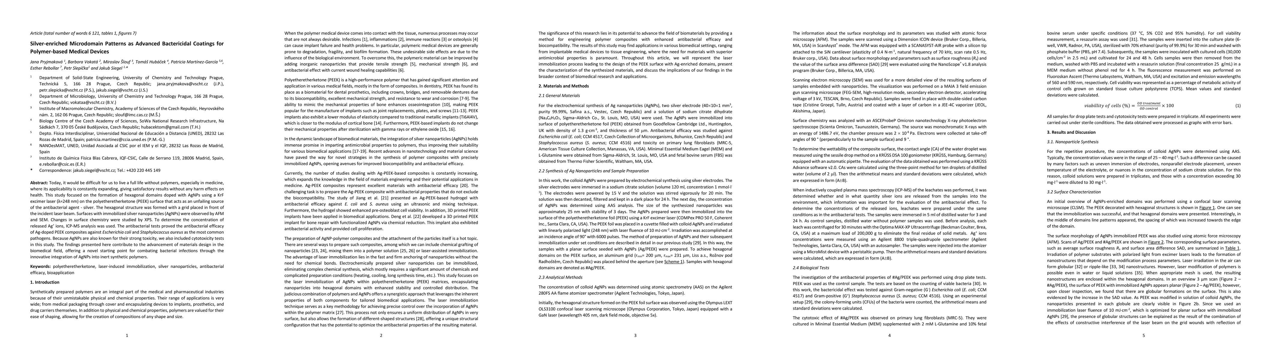 Thumbnail for Silver-enriched Microdomain Patterns as Advanced Bactericidal Coatings
  for Polymer-based Medical Devices