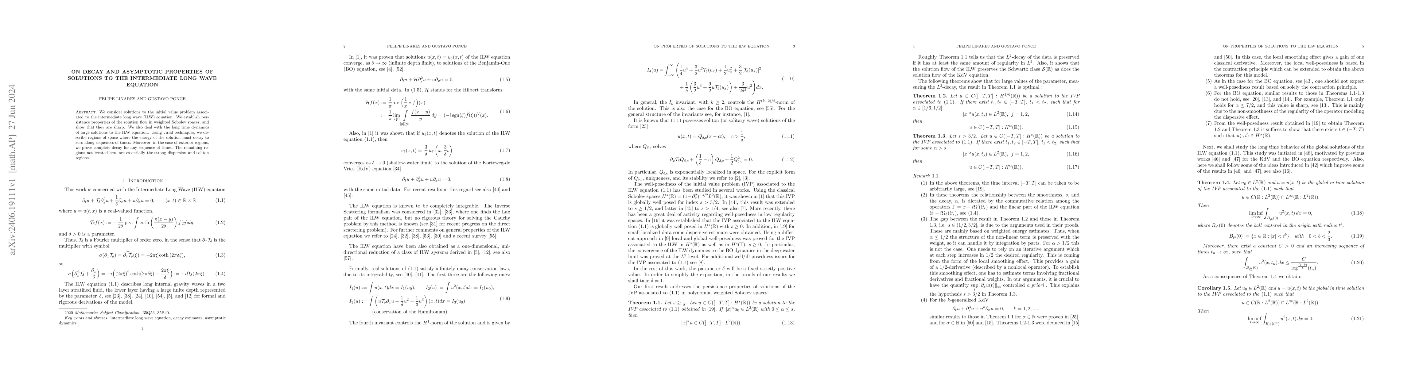 Thumbnail for On decay and asymptotic properties of solutions to the Intermediate Long
  Wave equation
