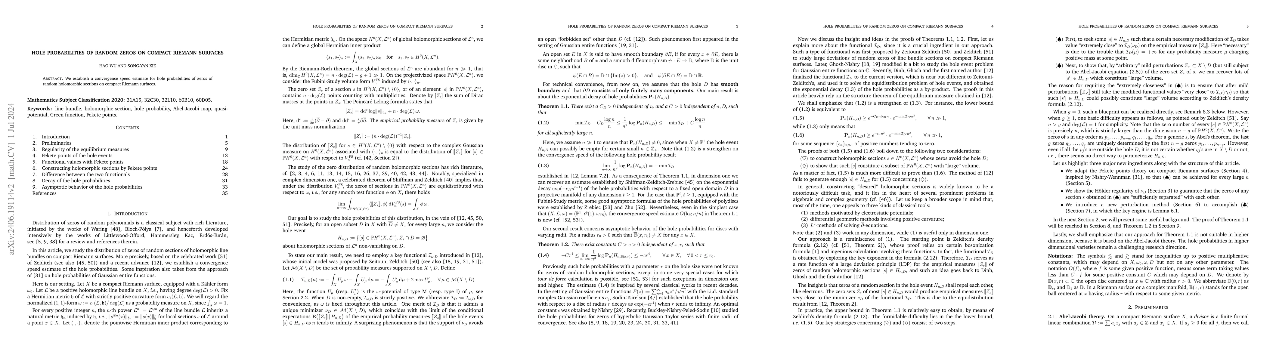 Thumbnail for Hole probabilities of random zeros on compact Riemann surfaces