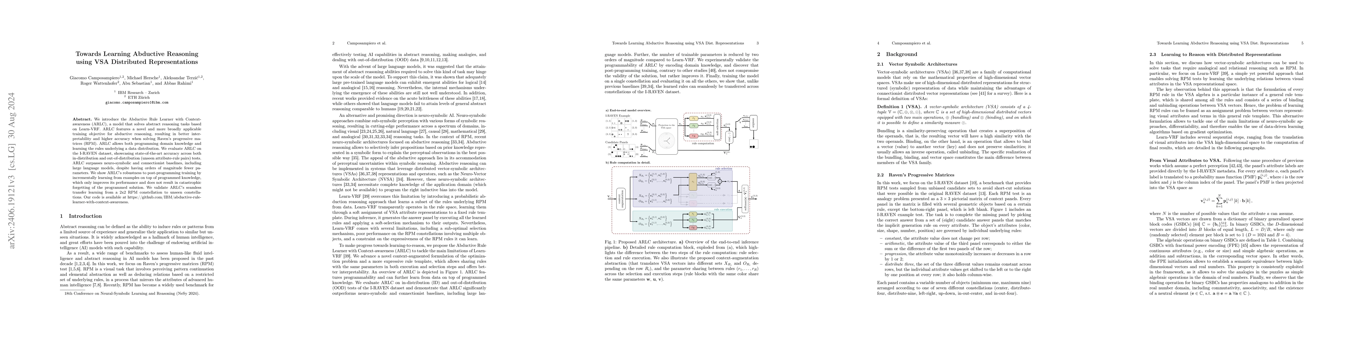 Thumbnail for Towards Learning Abductive Reasoning using VSA Distributed
  Representations