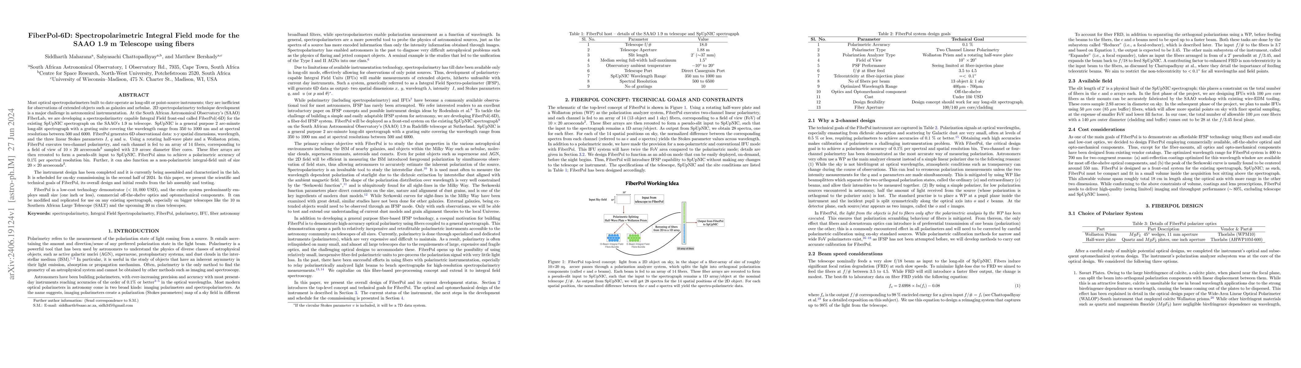 Thumbnail for FiberPol-6D: Spectropolarimetric Integral Field mode for the SAAO 1.9 m
  Telescope using fibers