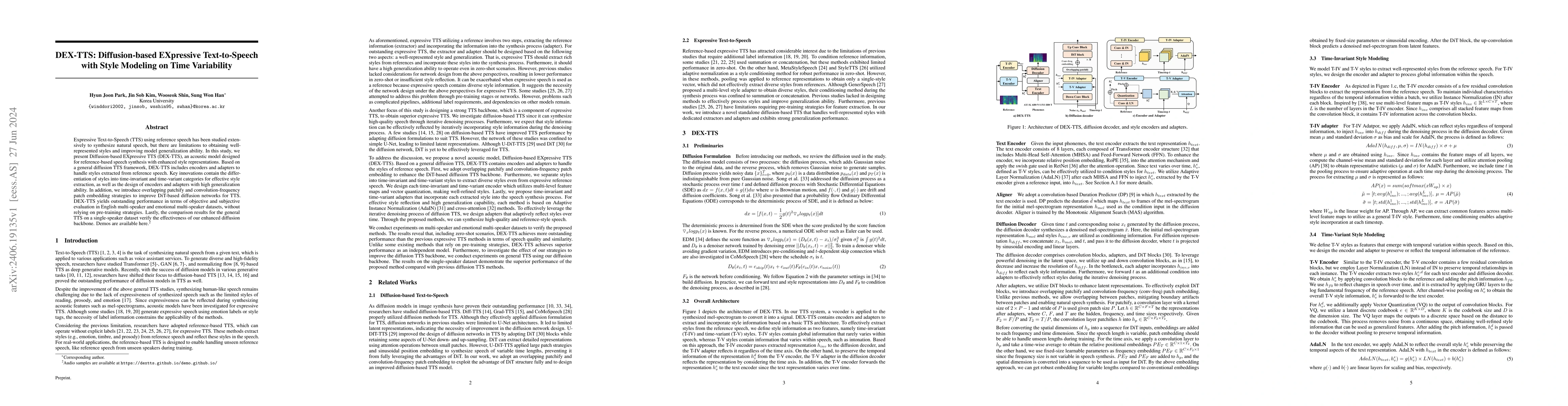Thumbnail for DEX-TTS: Diffusion-based EXpressive Text-to-Speech with Style Modeling
  on Time Variability