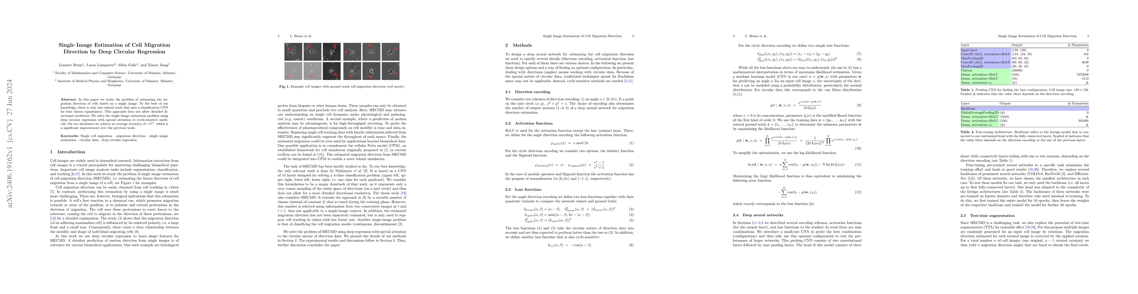 Thumbnail for Single Image Estimation of Cell Migration Direction by Deep Circular
  Regression