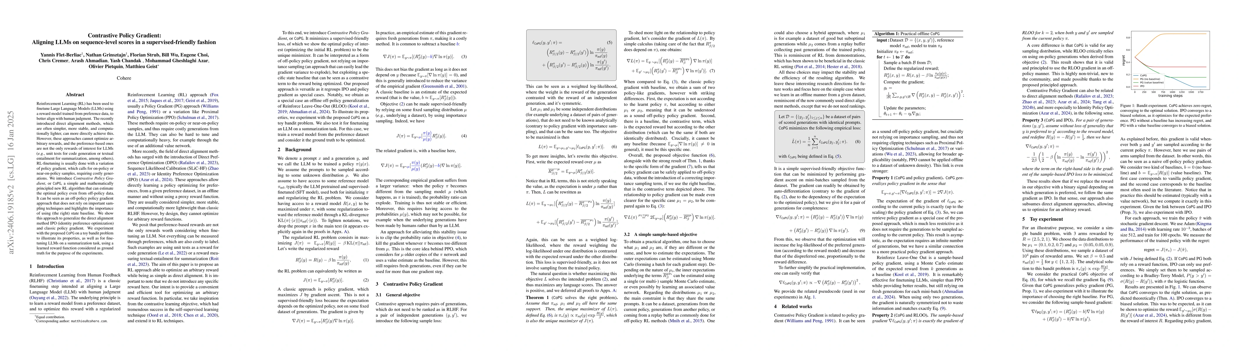 Thumbnail for Contrastive Policy Gradient: Aligning LLMs on sequence-level scores in a
  supervised-friendly fashion