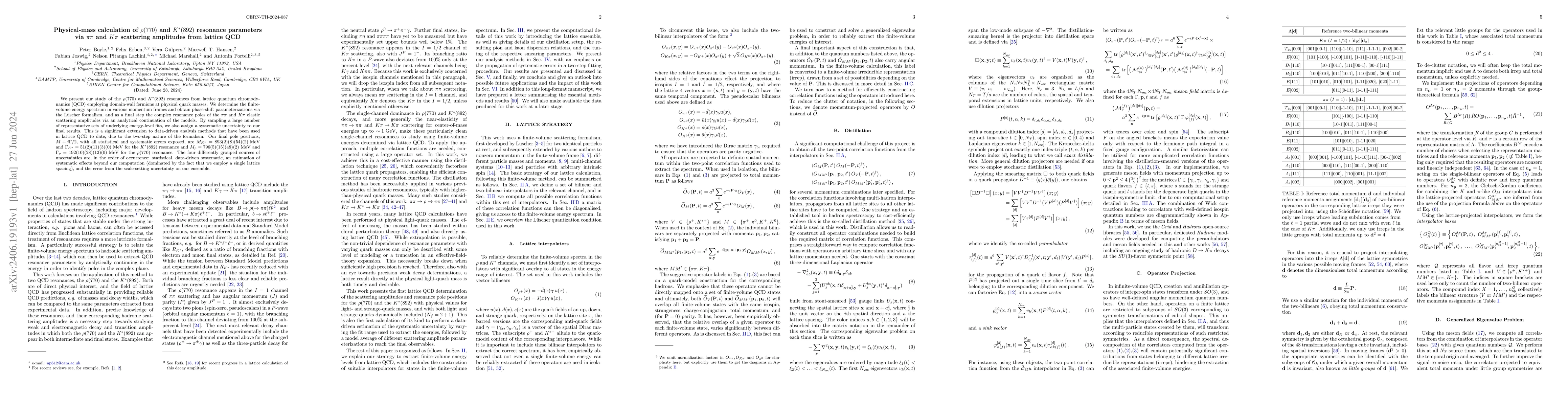 Thumbnail for Physical-mass calculation of $\rho(770)$ and $K^*(892)$ resonance
  parameters via $\pi \pi$ and $K \pi$ scattering amplitudes from lattice QCD