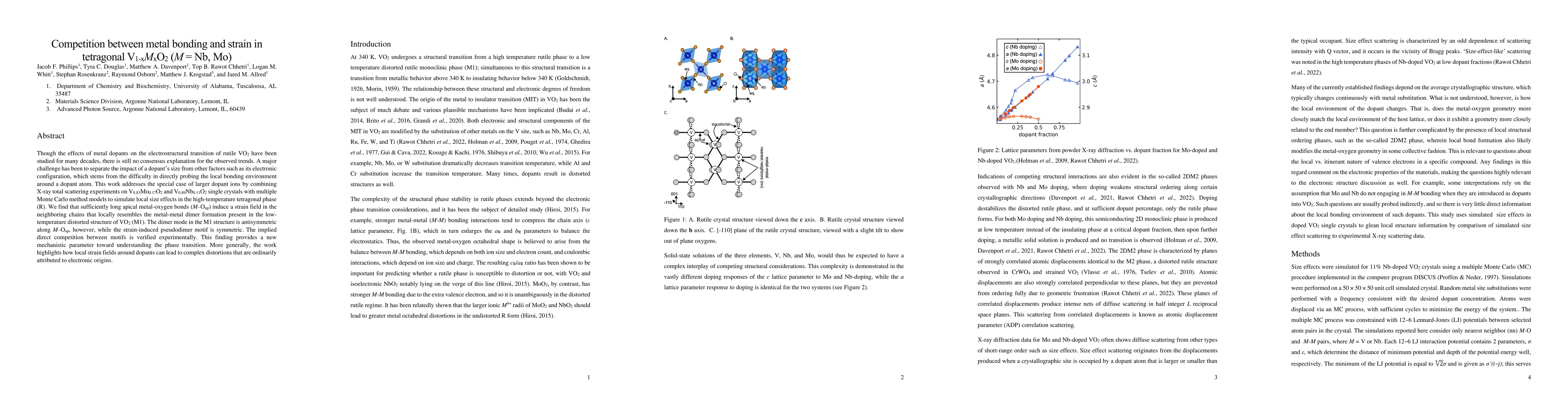 Thumbnail for Competition between metal bonding and strain in tetragonal
  V$_{1-x}$M$_x$O$_2$ (M = Nb, Mo)