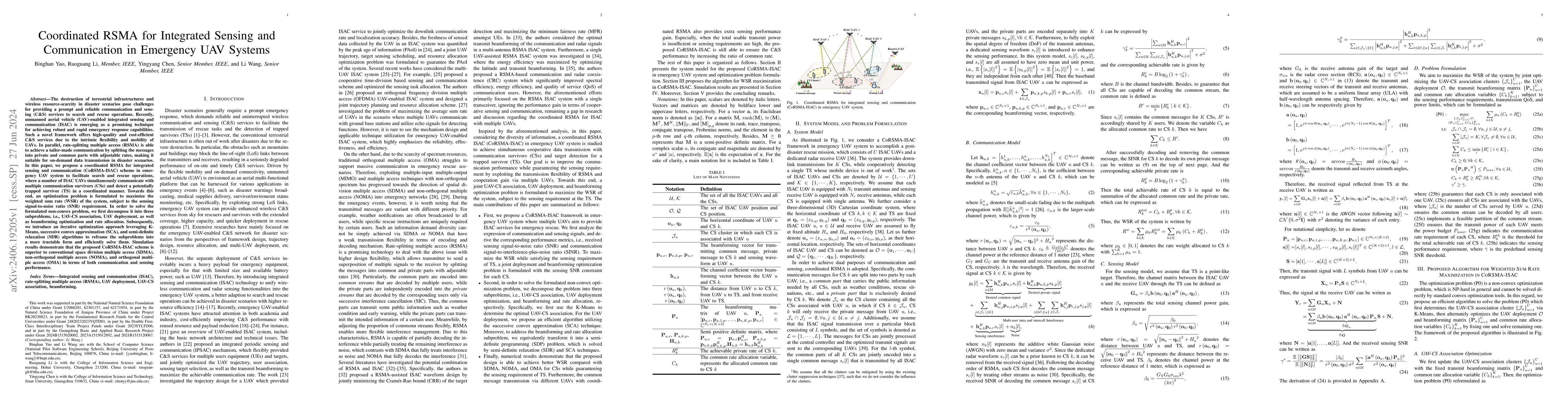 Thumbnail for Coordinated RSMA for Integrated Sensing and Communication in Emergency
  UAV Systems