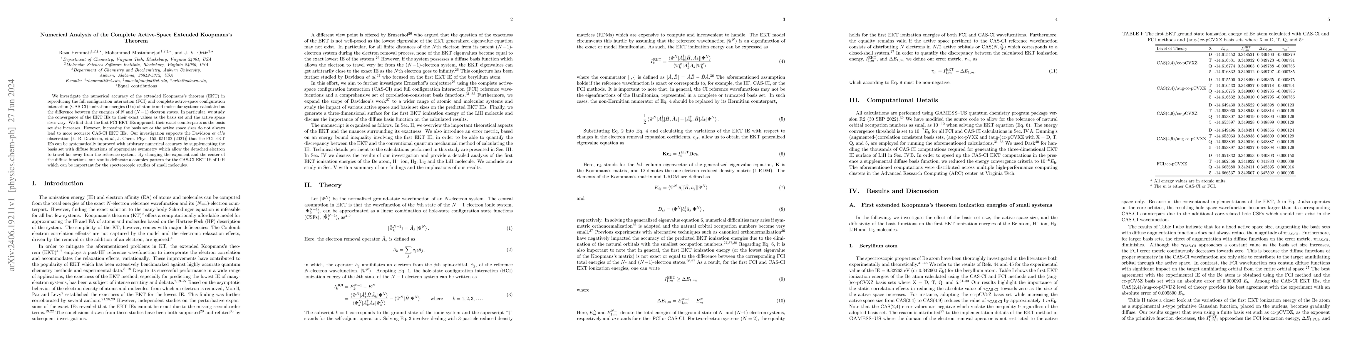 Thumbnail for Numerical Analysis of the Complete Active-Space Extended Koopmans's
  Theorem