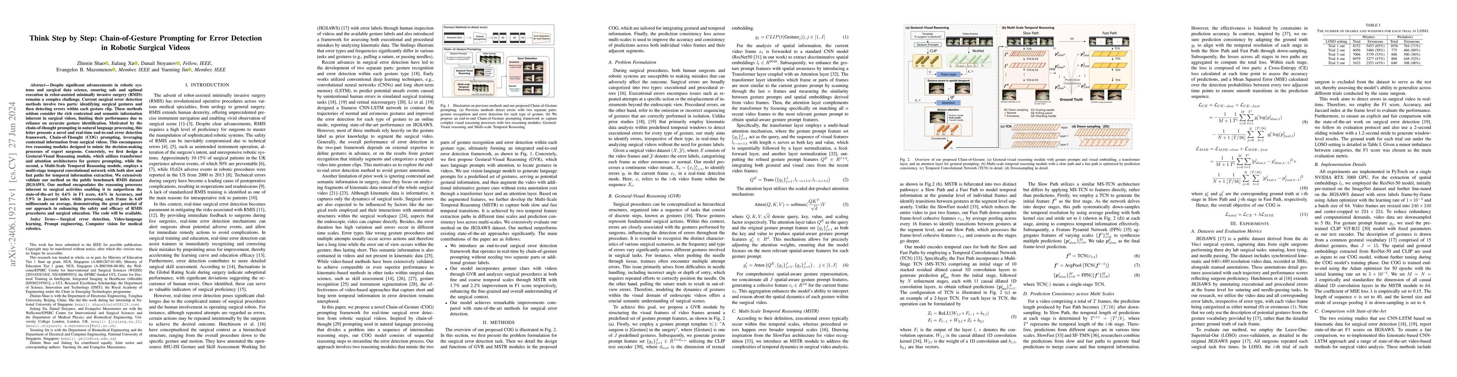 Thumbnail for Think Step by Step: Chain-of-Gesture Prompting for Error Detection in
  Robotic Surgical Videos