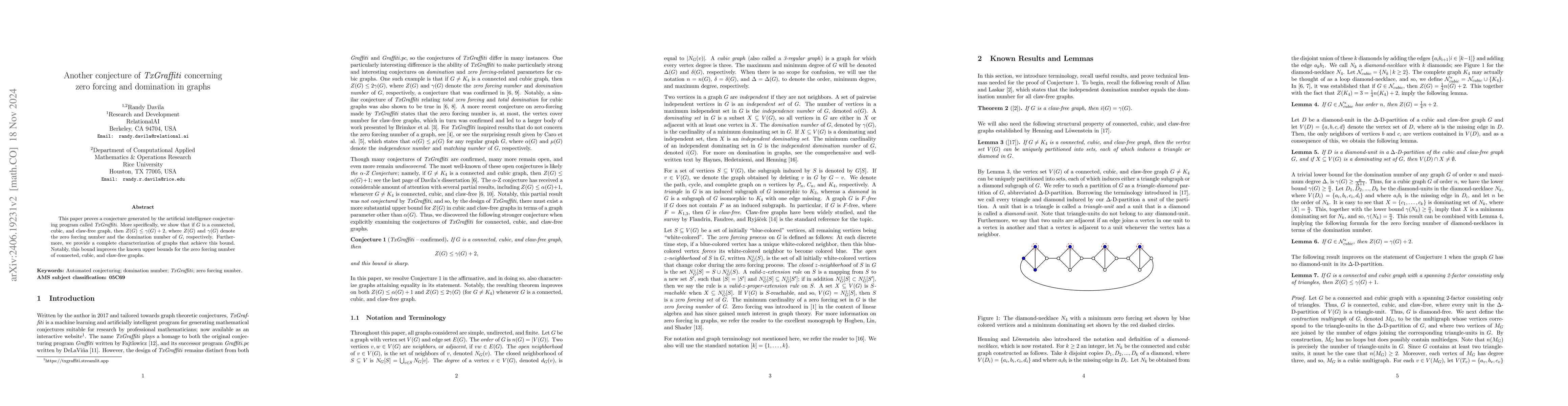 Thumbnail for Another conjecture of TxGraffiti concerning zero forcing and domination
  in graphs