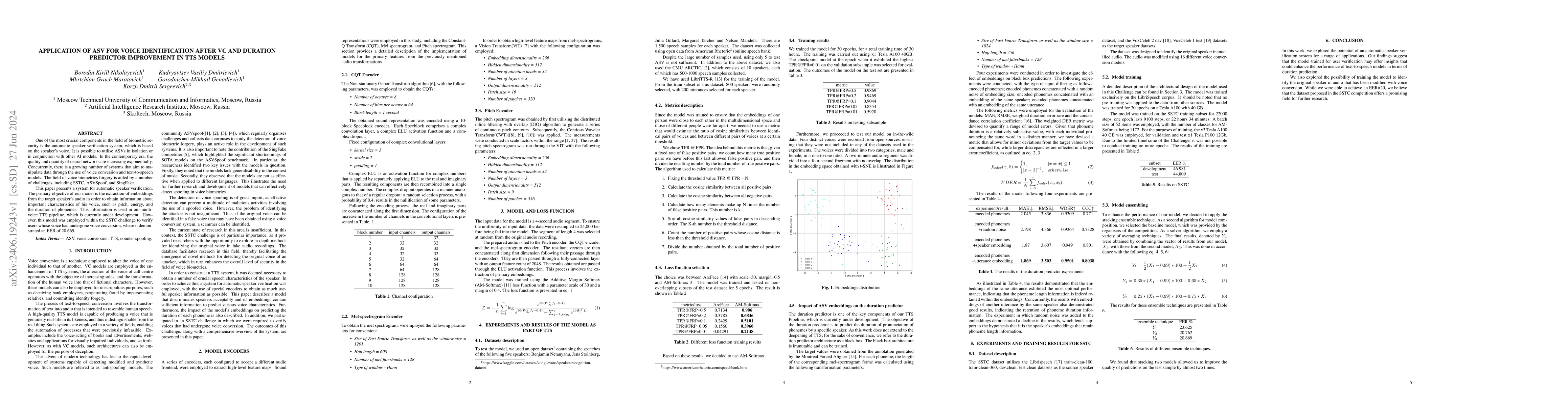Thumbnail for Application of ASV for Voice Identification after VC and Duration
  Predictor Improvement in TTS Models