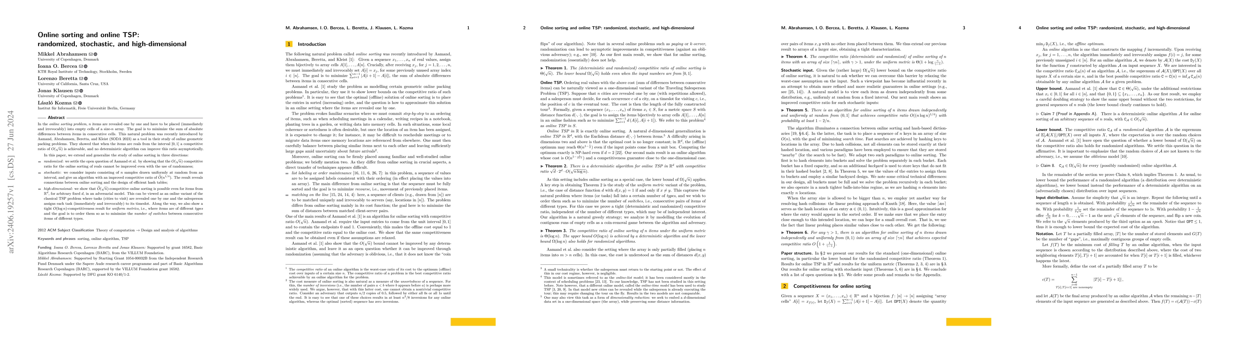 Thumbnail for Online sorting and online TSP: randomized, stochastic, and
  high-dimensional