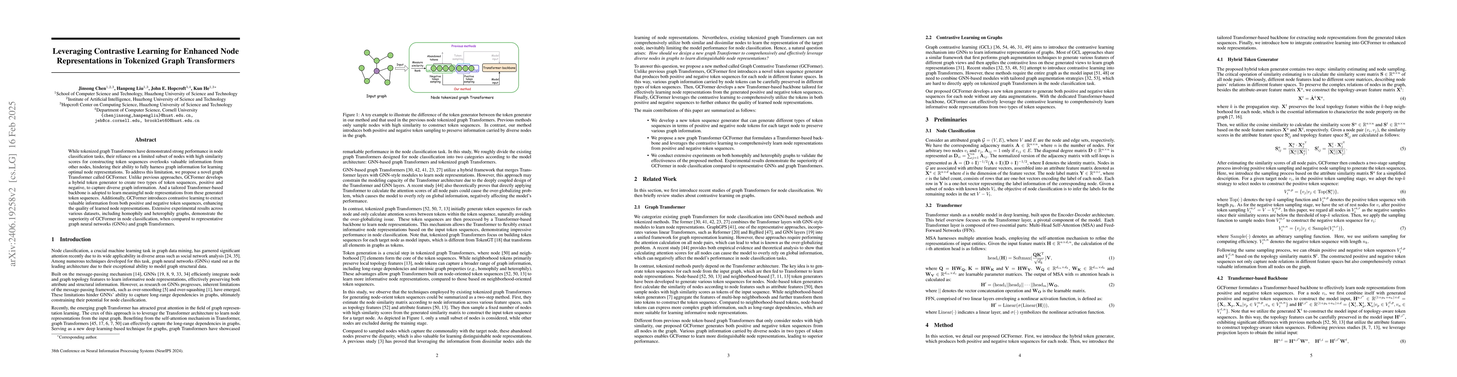 Thumbnail for Leveraging Contrastive Learning for Enhanced Node Representations in
  Tokenized Graph Transformers