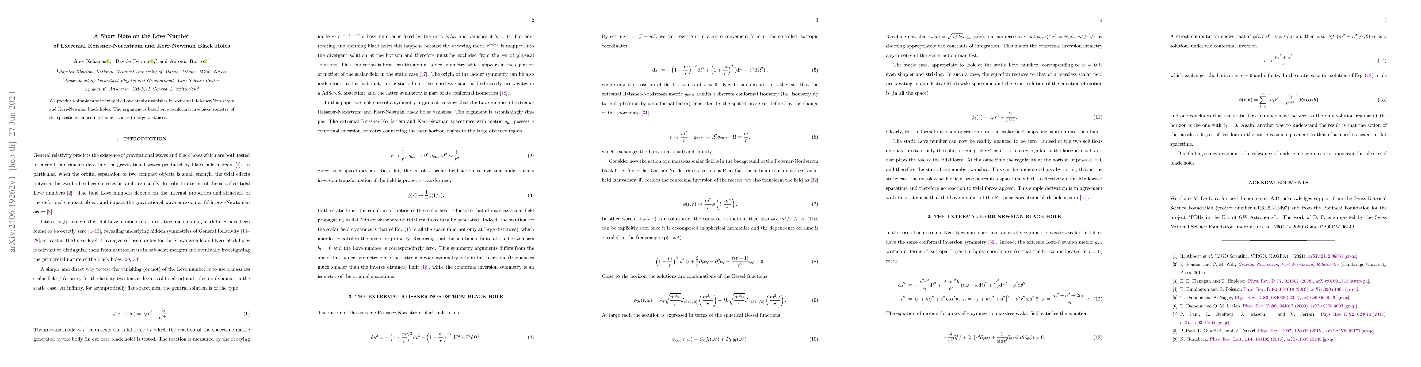 Thumbnail for A Short Note on the Love Number of Extremal Reissner-Nordstrom and
  Kerr-Newman Black Holes