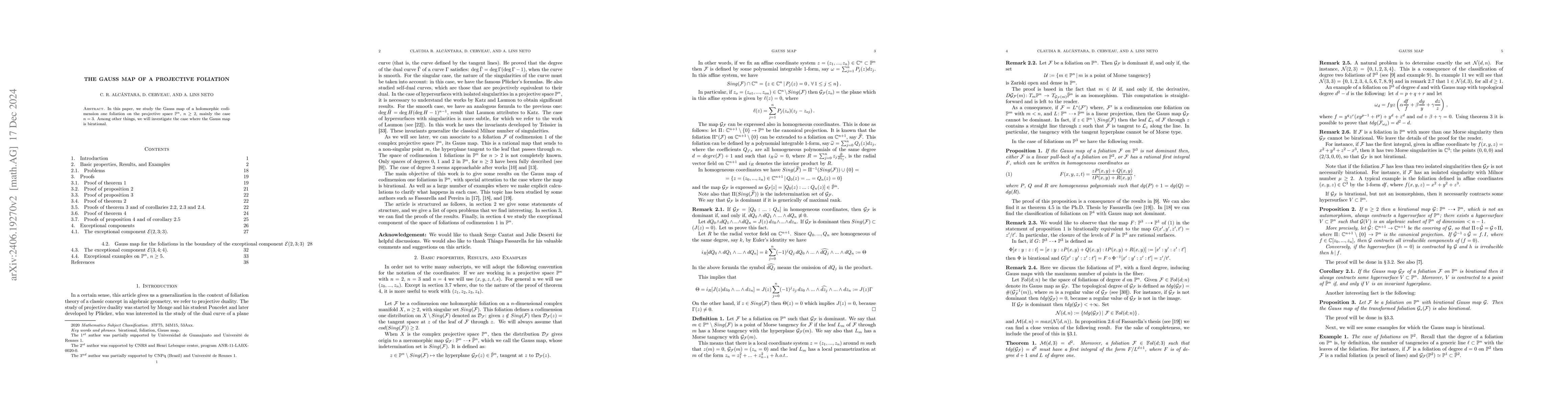 Thumbnail for The Gauss map of a projective foliation