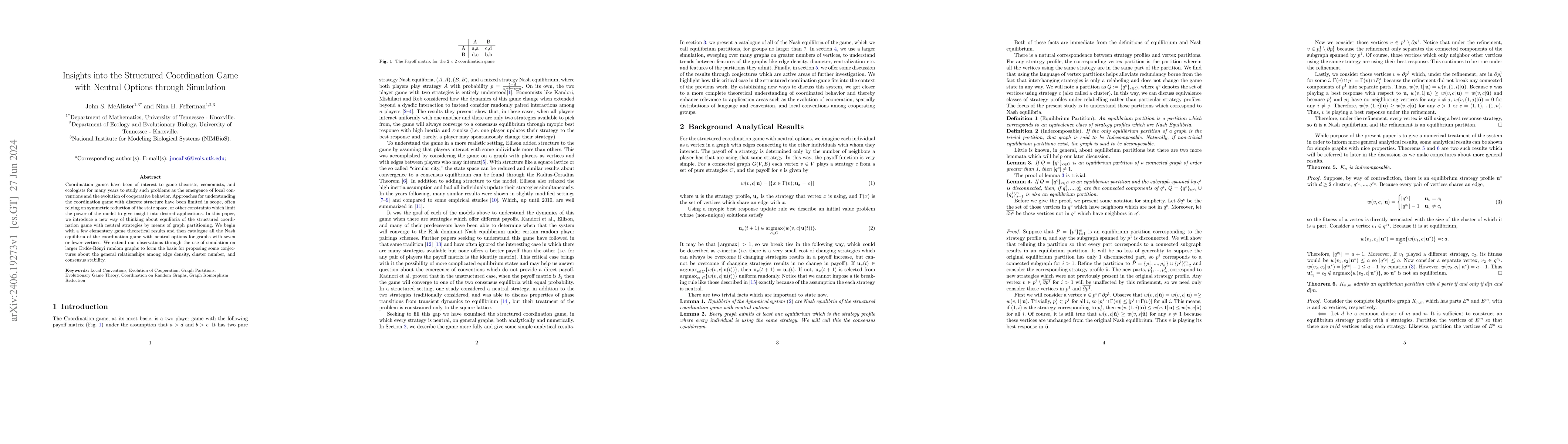 Thumbnail for Insights into the Structured Coordination Game with Neutral Options
  through Simulation
