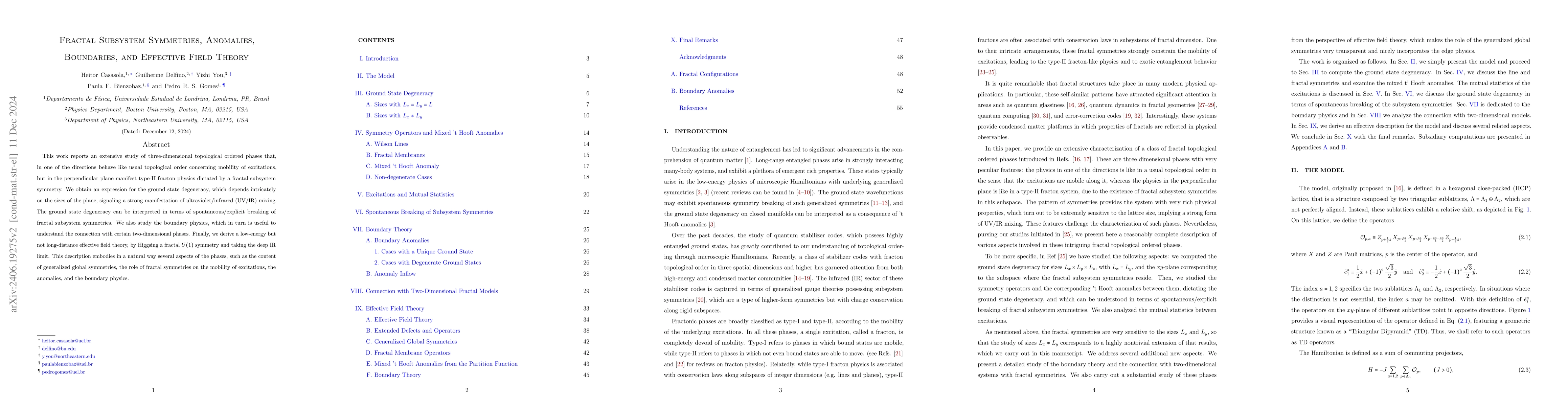Thumbnail for Fractal Subsystem Symmetries, Anomalies, Boundaries, and Effective Field
  Theory