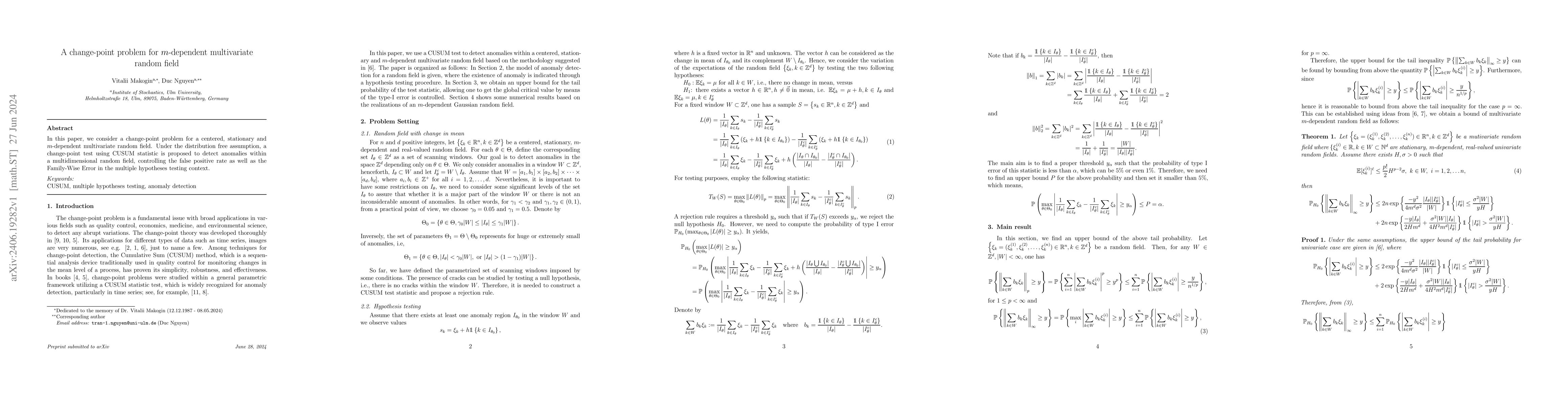 Thumbnail for A change-point problem for $m$-dependent multivariate random field