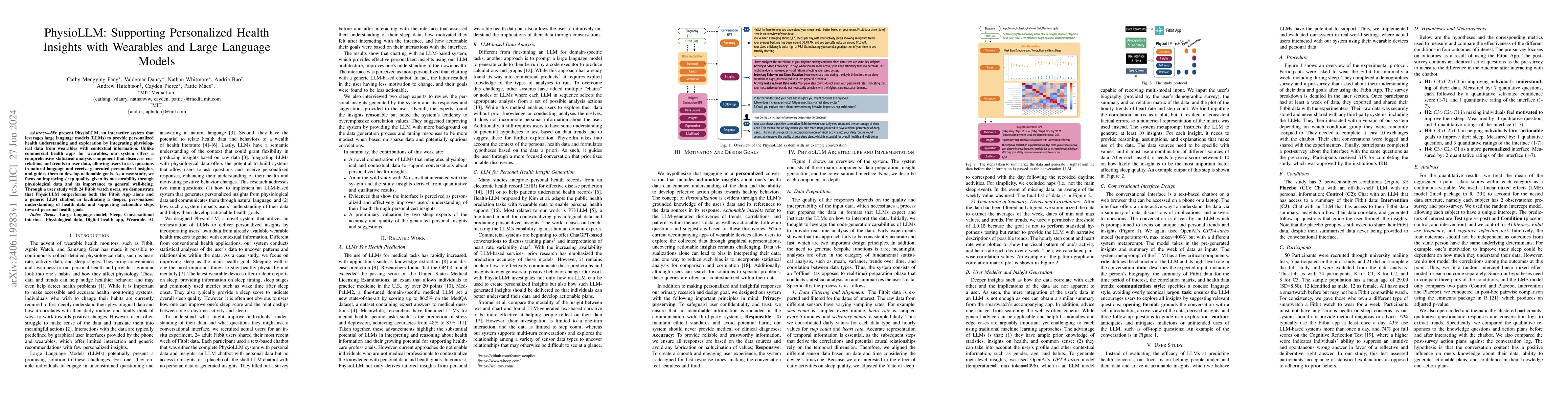 Thumbnail for PhysioLLM: Supporting Personalized Health Insights with Wearables and
  Large Language Models