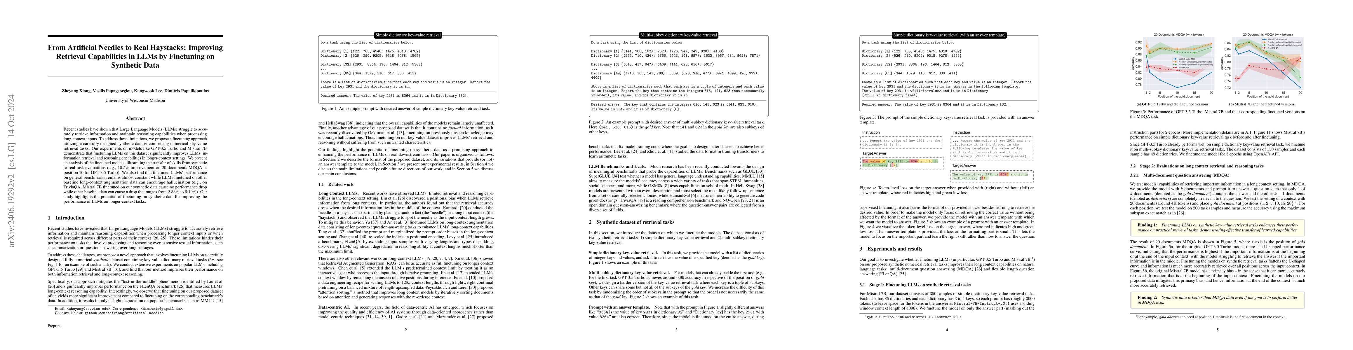 Thumbnail for From Artificial Needles to Real Haystacks: Improving Retrieval
  Capabilities in LLMs by Finetuning on Synthetic Data