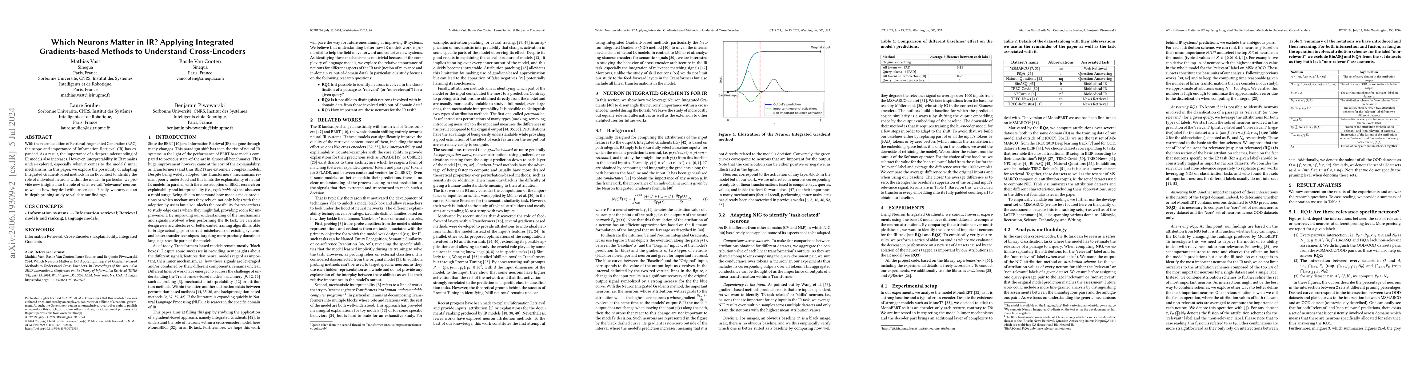 Thumbnail for Which Neurons Matter in IR? Applying Integrated Gradients-based Methods
  to Understand Cross-Encoders