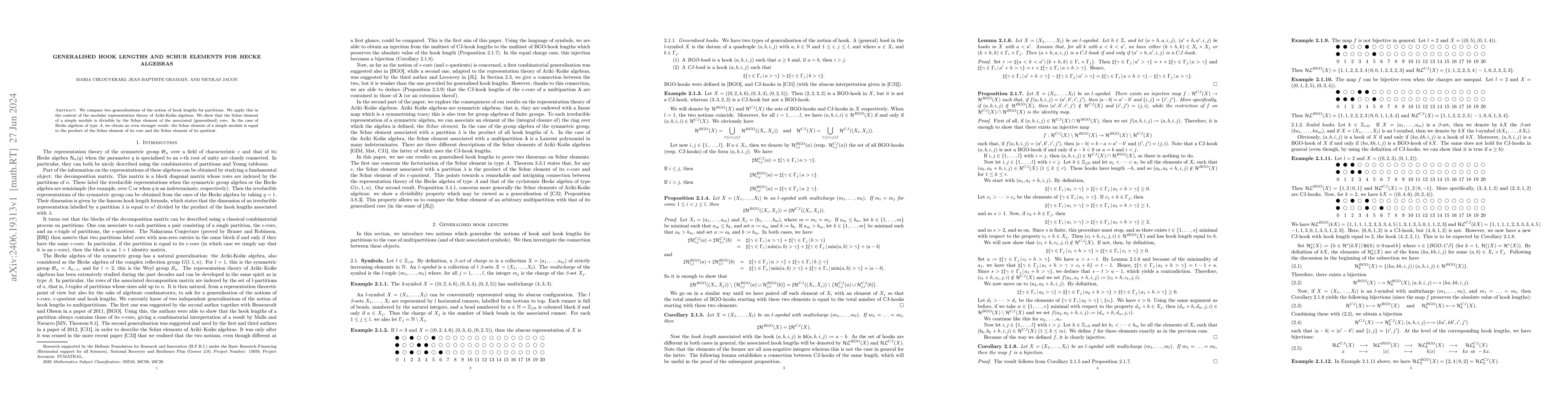 Thumbnail for Generalised hook lengths and Schur elements for Hecke algebras