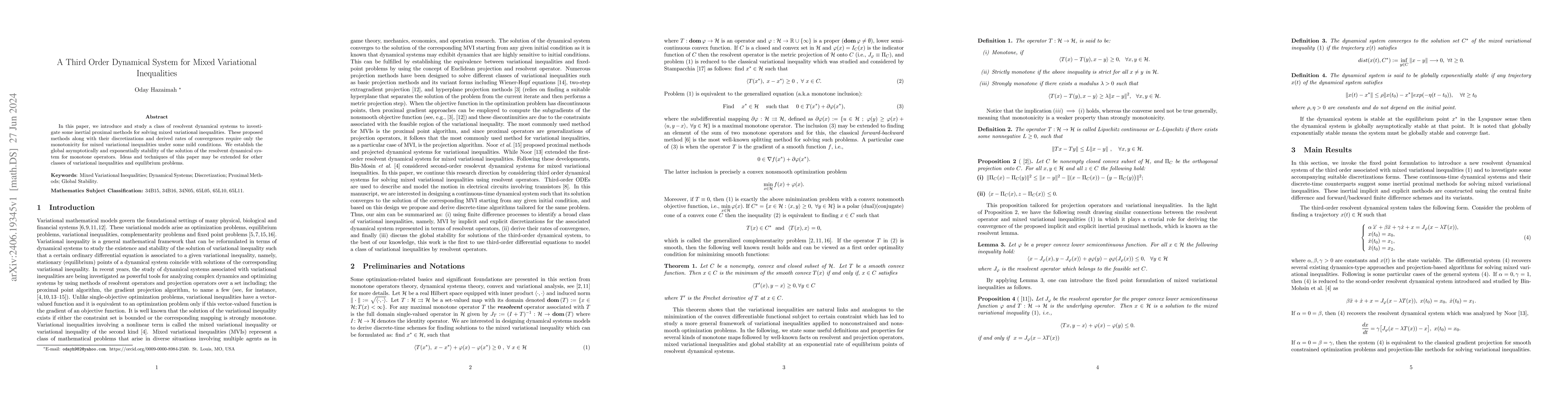 Thumbnail for A Third Order Dynamical System for Mixed Variational Inequalities