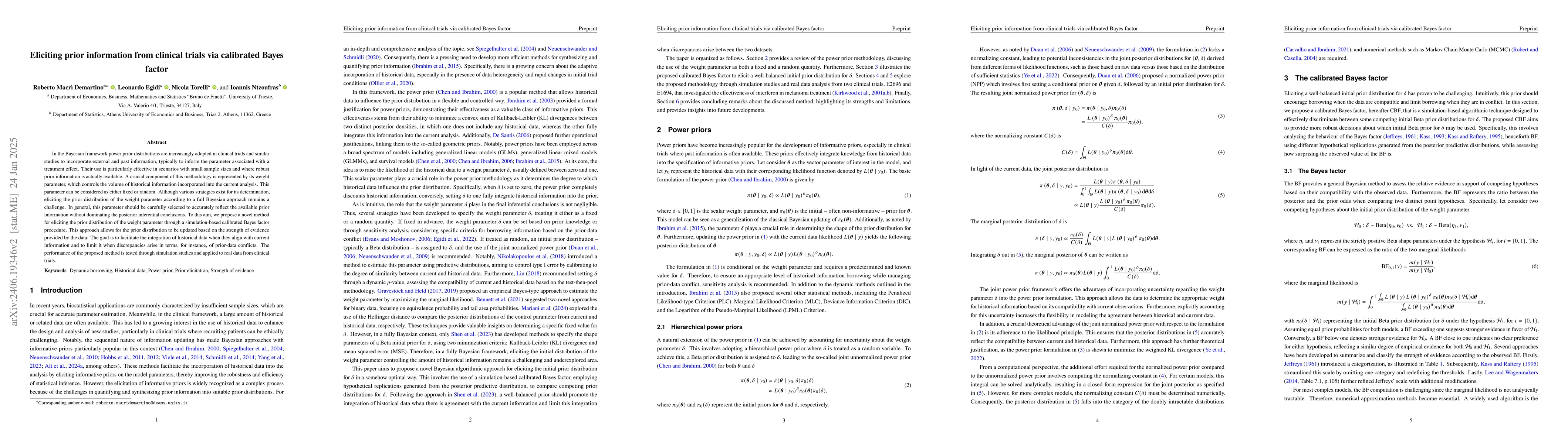 Thumbnail for Eliciting prior information from clinical trials via calibrated Bayes
  factor
