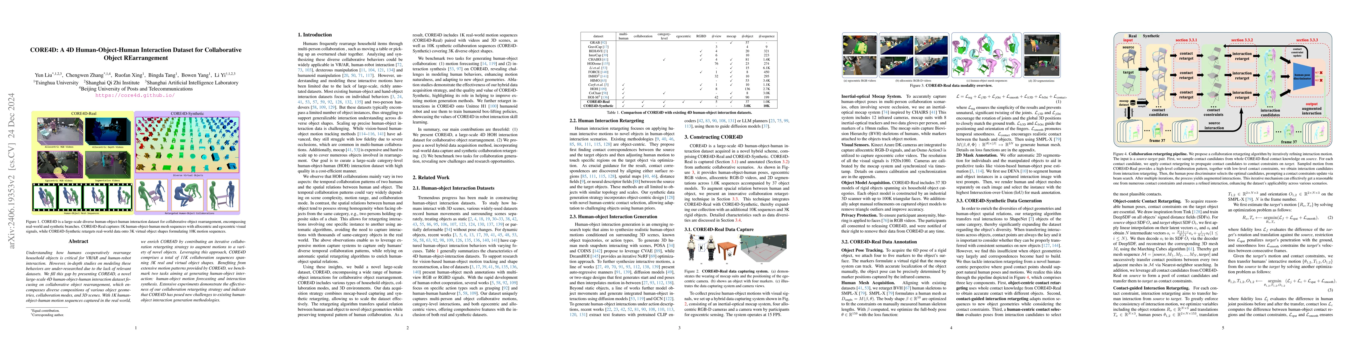 Thumbnail for CORE4D: A 4D Human-Object-Human Interaction Dataset for Collaborative
  Object REarrangement